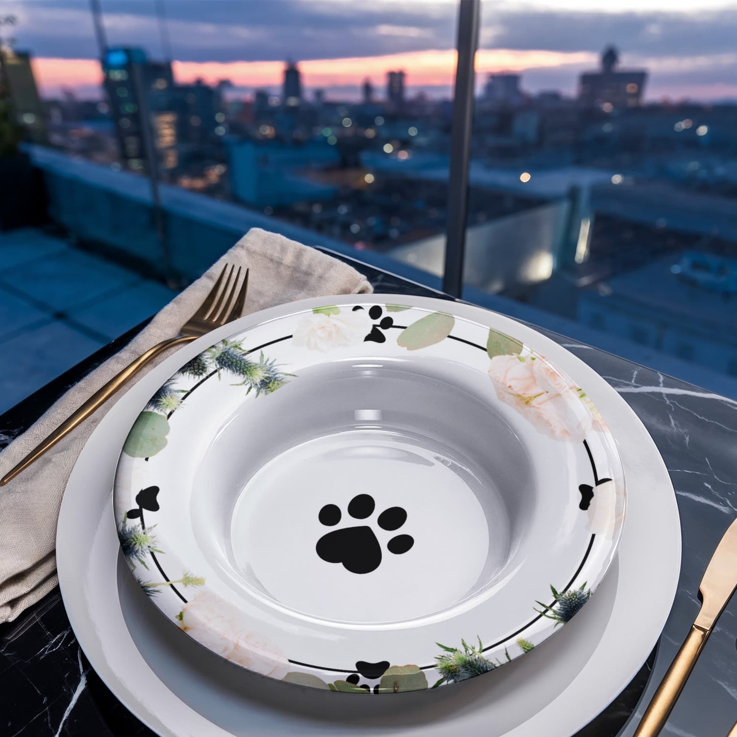 Tazón Coleccionable de Huella de Gato Floral para Amantes de los Gatos