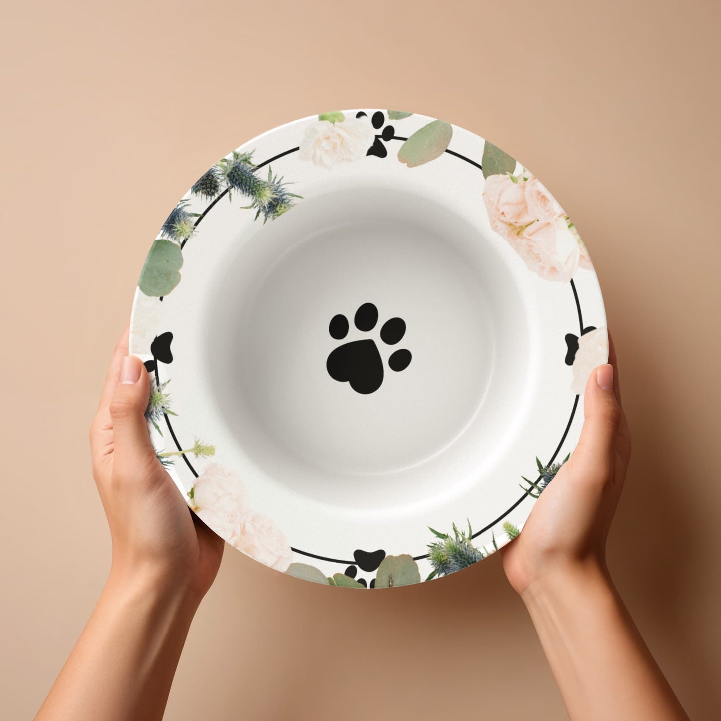 Tazón Coleccionable de Huella de Gato Floral para Amantes de los Gatos