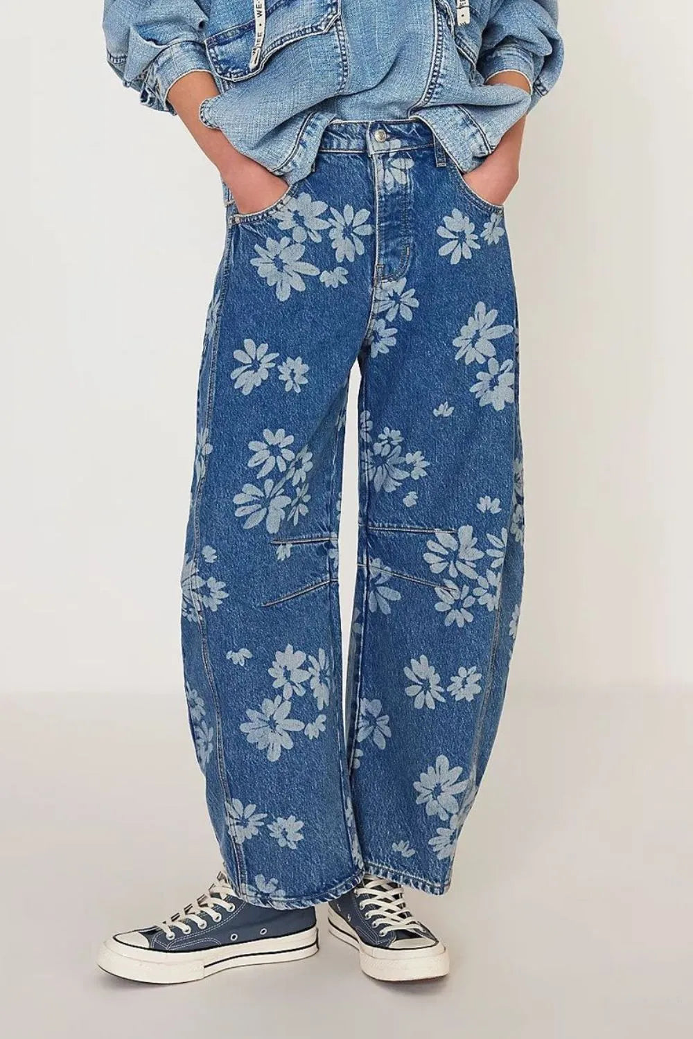 Flower Print Wide Leg Jeans - Korvel