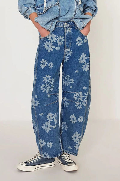 Flower Print Wide Leg Jeans - Korvel