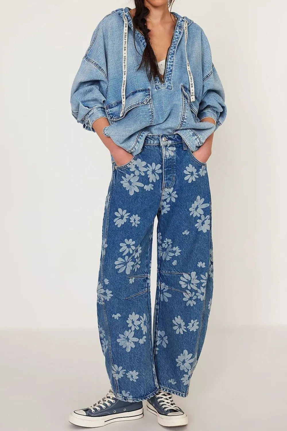 Flower Print Wide Leg Jeans - Korvel
