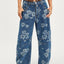 Flower Print Wide Leg Jeans - Korvel