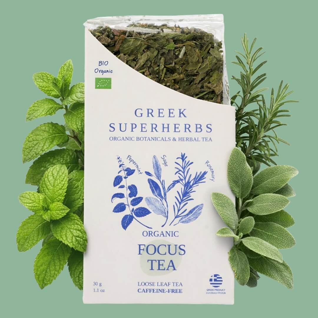 Thé Focus – Mélange d'herbes grecques à la sauge, à la menthe poivrée et au romarin