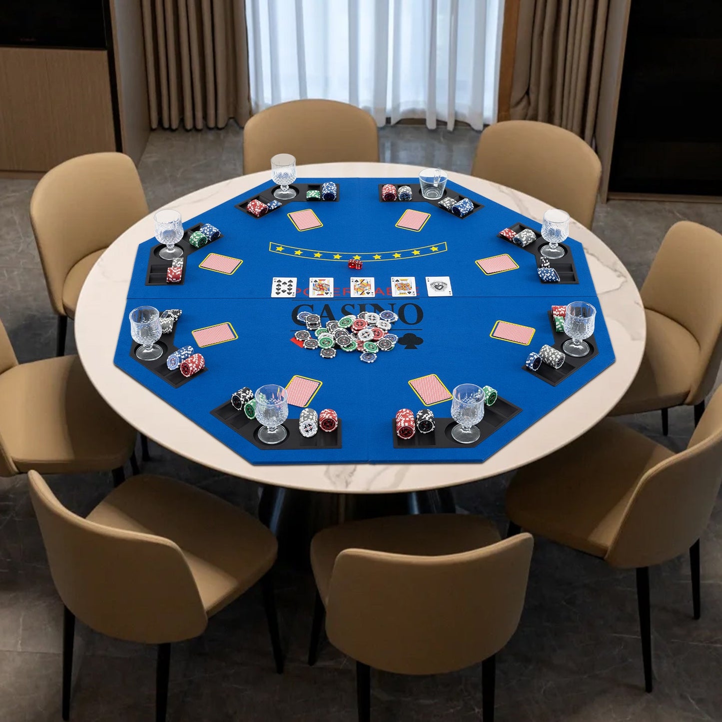 Mesa de Póker Plegable para 8 Jugadores con Bolsa de Transporte - Azul