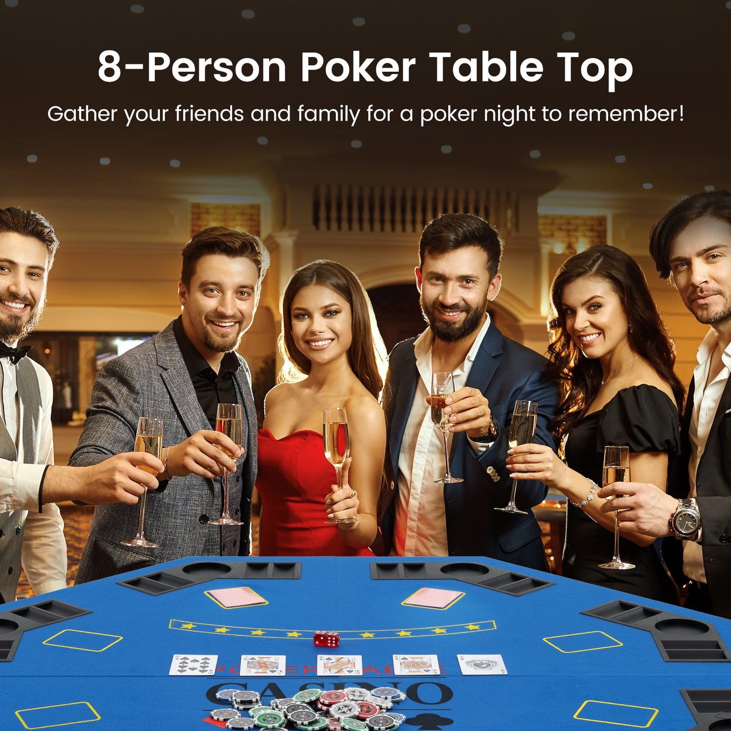 Mesa de Póker Plegable para 8 Jugadores con Bolsa de Transporte - Azul