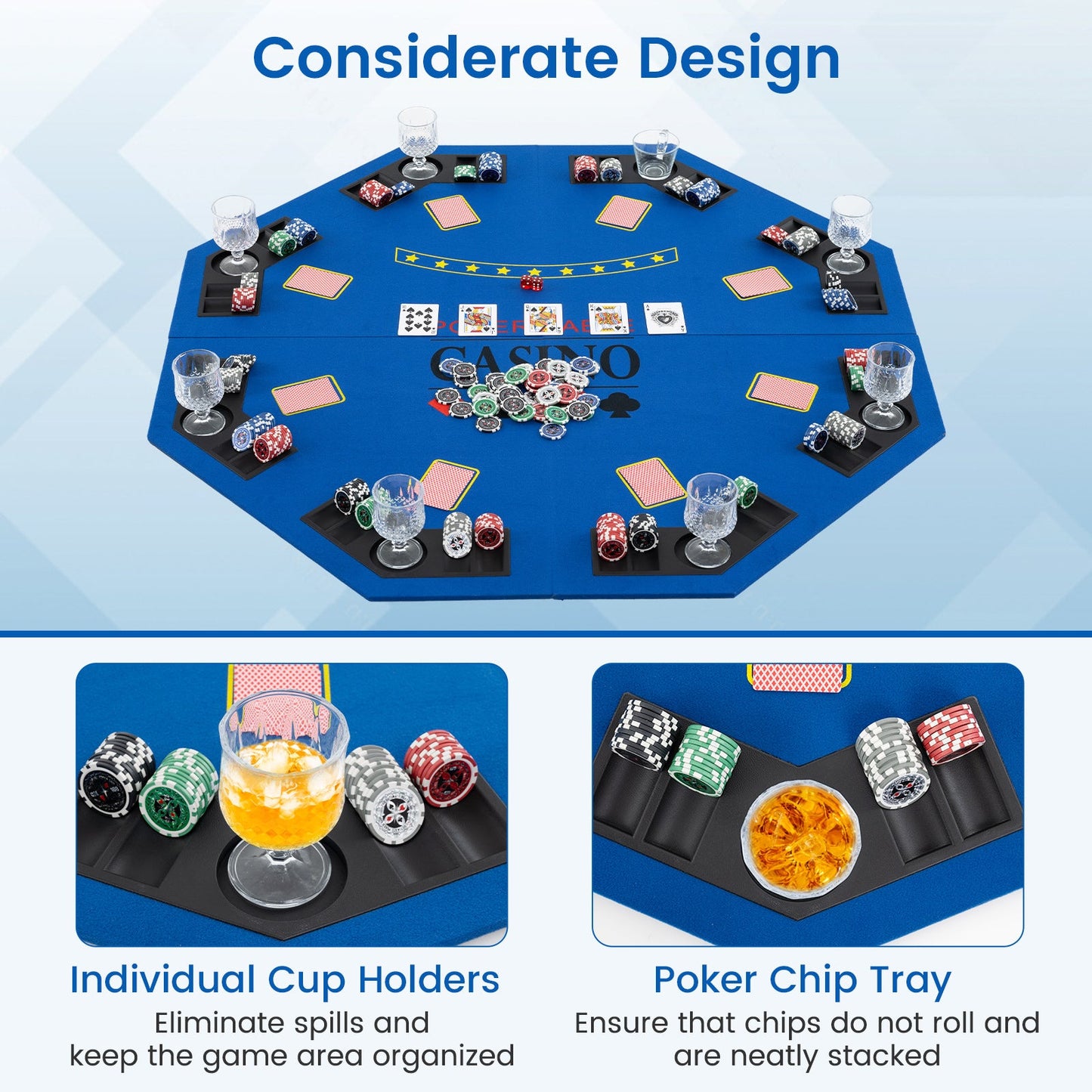Mesa de Póker Plegable para 8 Jugadores con Bolsa de Transporte - Azul