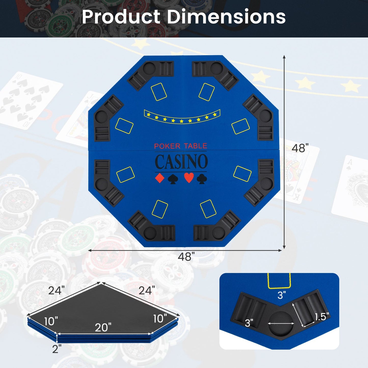 Mesa de Póker Plegable para 8 Jugadores con Bolsa de Transporte - Azul