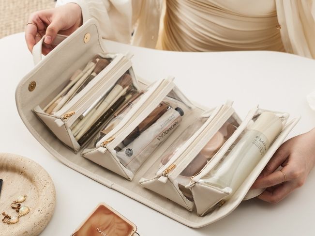 Trousse de maquillage pliable premium - Grande capacité de rangement de voyage