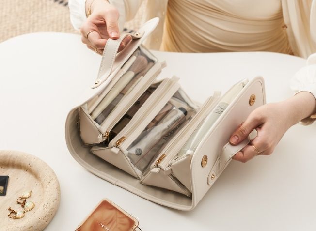 Trousse de maquillage pliable premium - Grande capacité de rangement de voyage