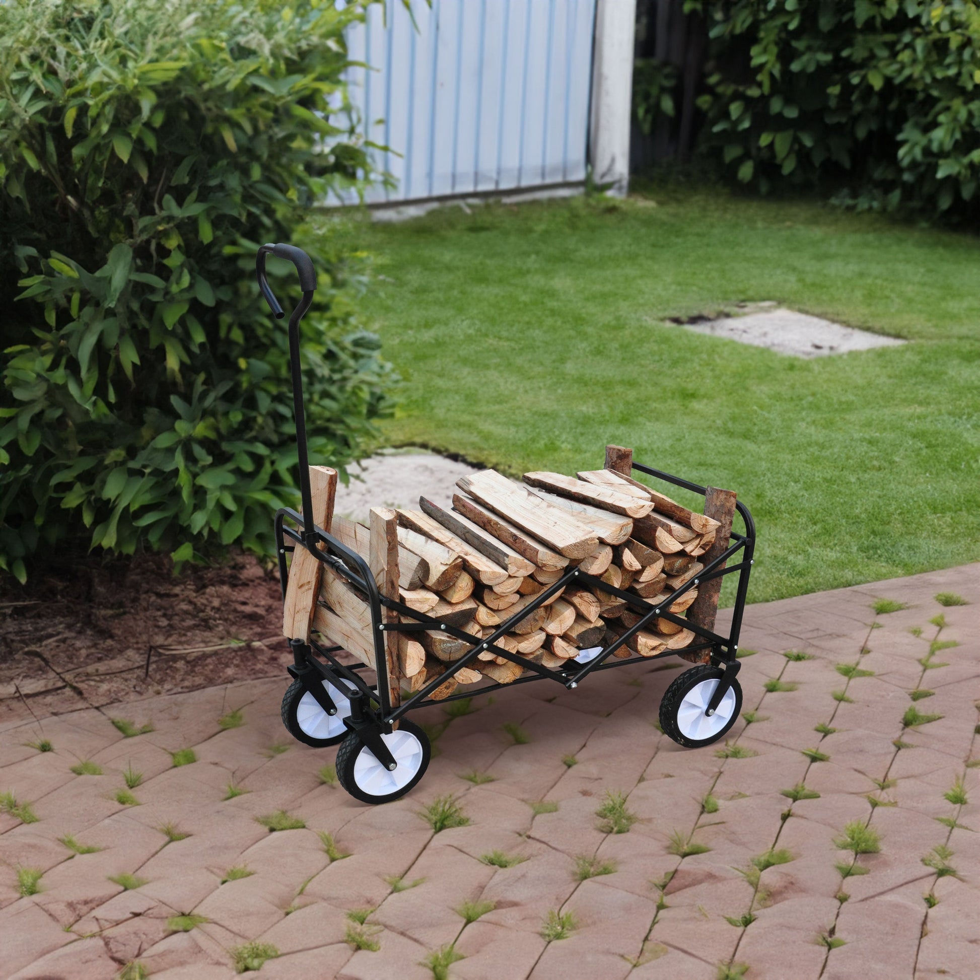 Folding Wagon Garden Shopping Beach Cart (Black) - Korvel