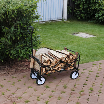 Folding Wagon Garden Shopping Beach Cart (Black) - Korvel