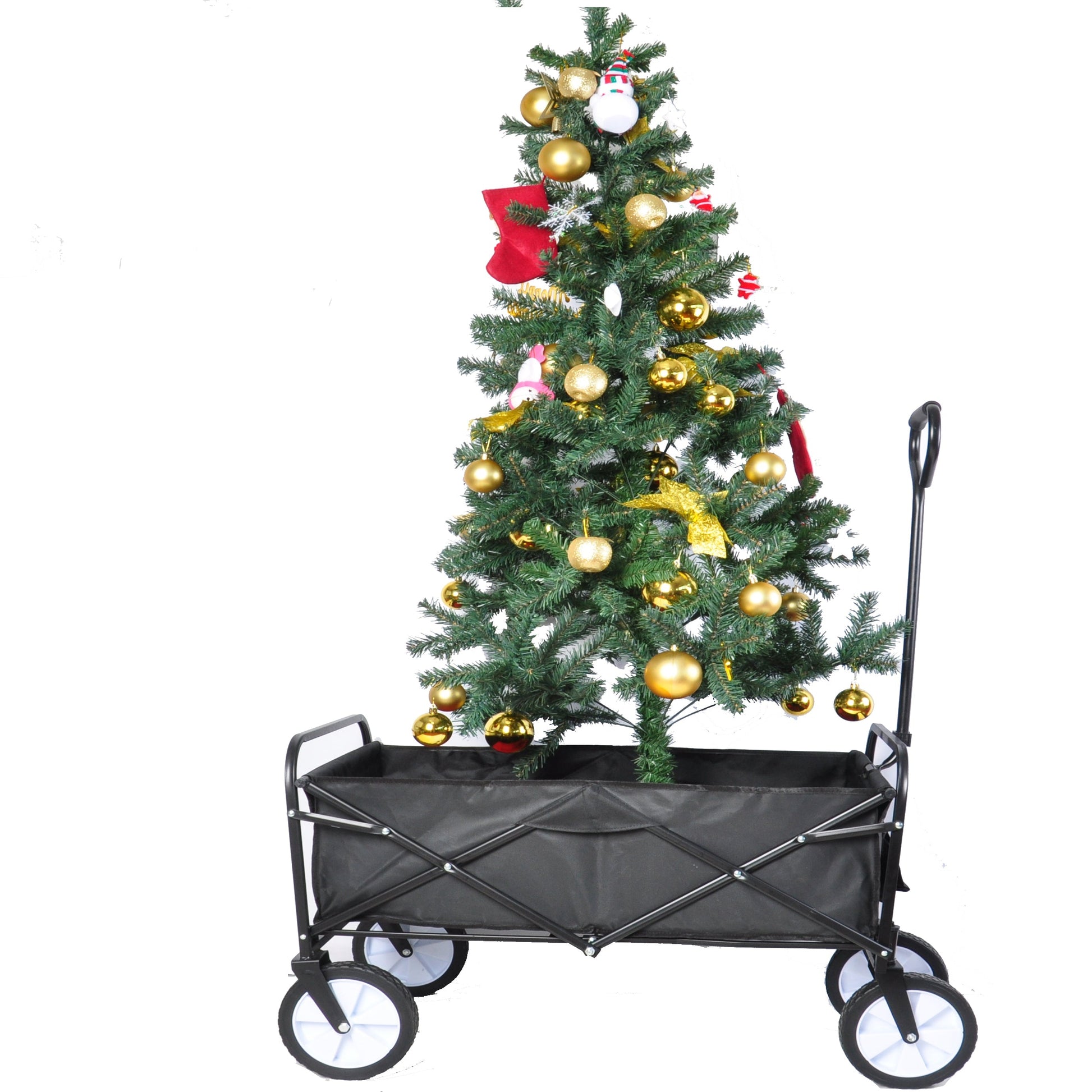 Folding Wagon Garden Shopping Beach Cart (Black) - Korvel