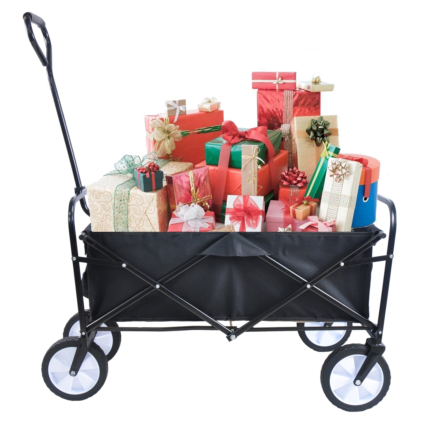 Folding Wagon Garden Shopping Beach Cart (Black) - Korvel