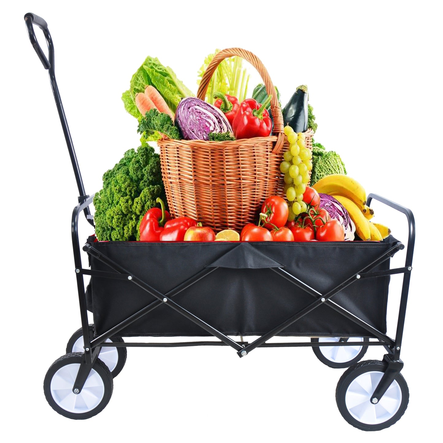 Folding Wagon Garden Shopping Beach Cart (Black) - Korvel