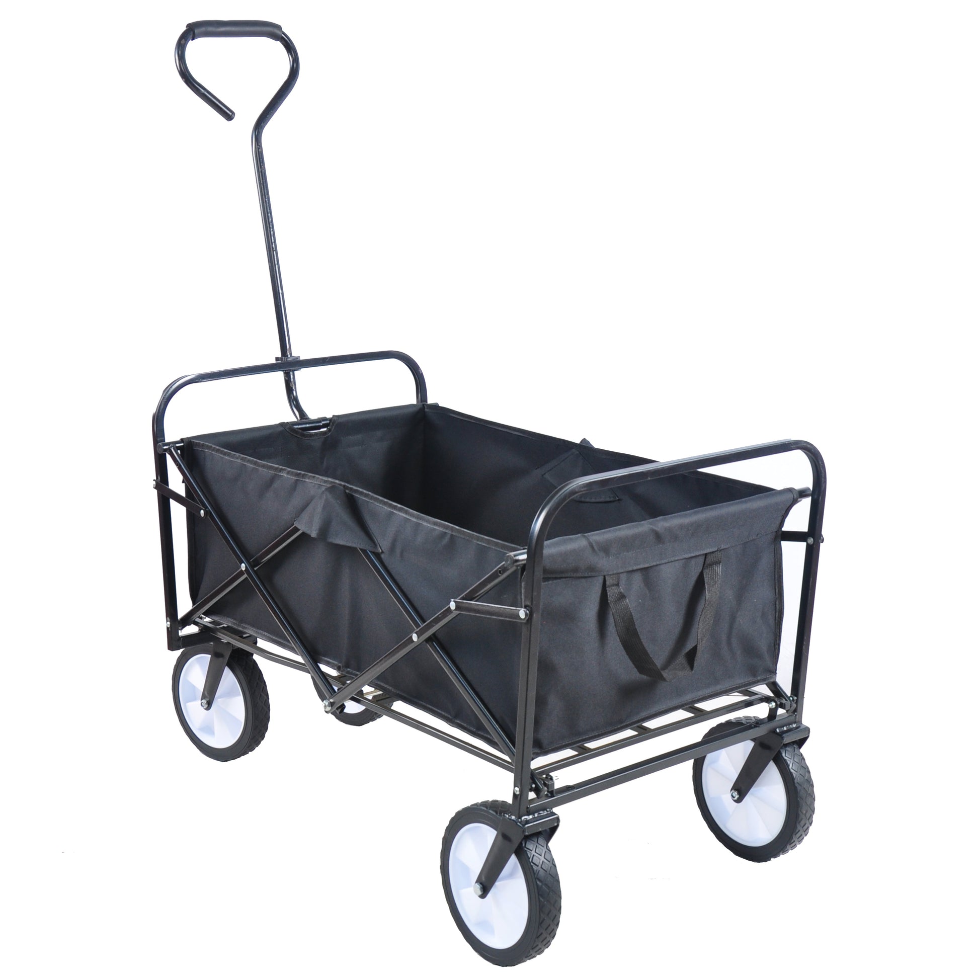 Folding Wagon Garden Shopping Beach Cart (Black) - Korvel