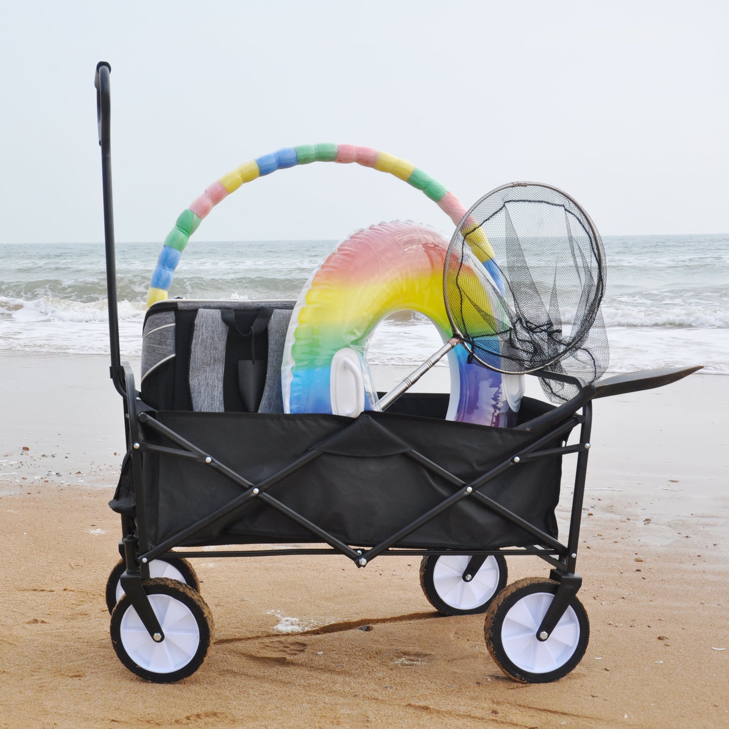 Folding Wagon Garden Shopping Beach Cart (Black) - Korvel