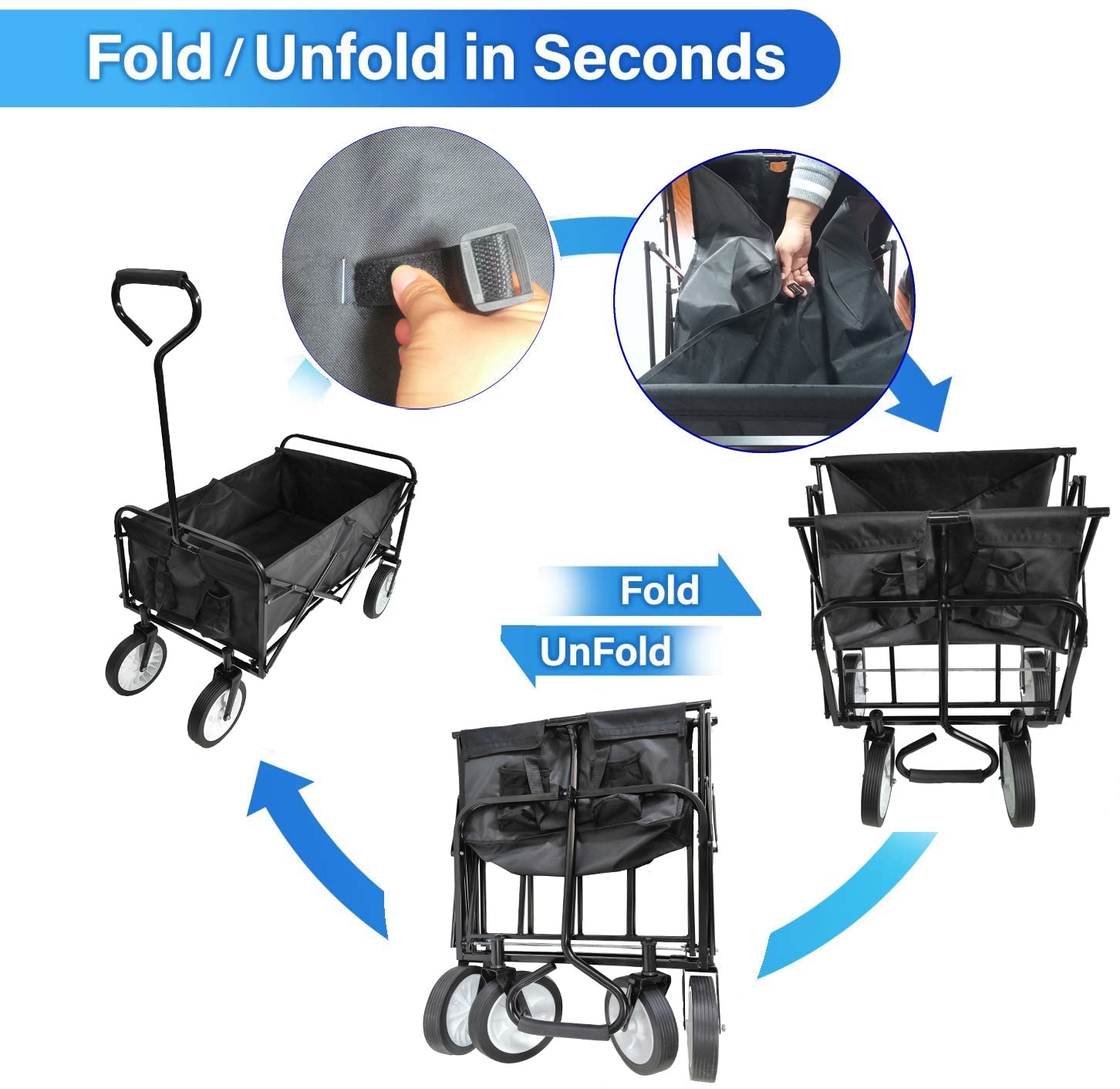Folding Wagon Garden Shopping Beach Cart (Black) - Korvel