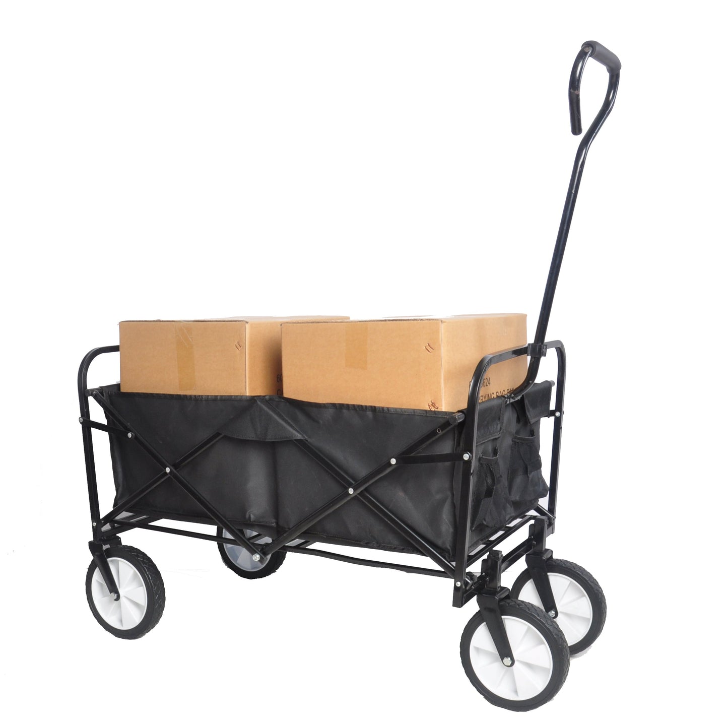 Folding Wagon Garden Shopping Beach Cart (Black) - Korvel