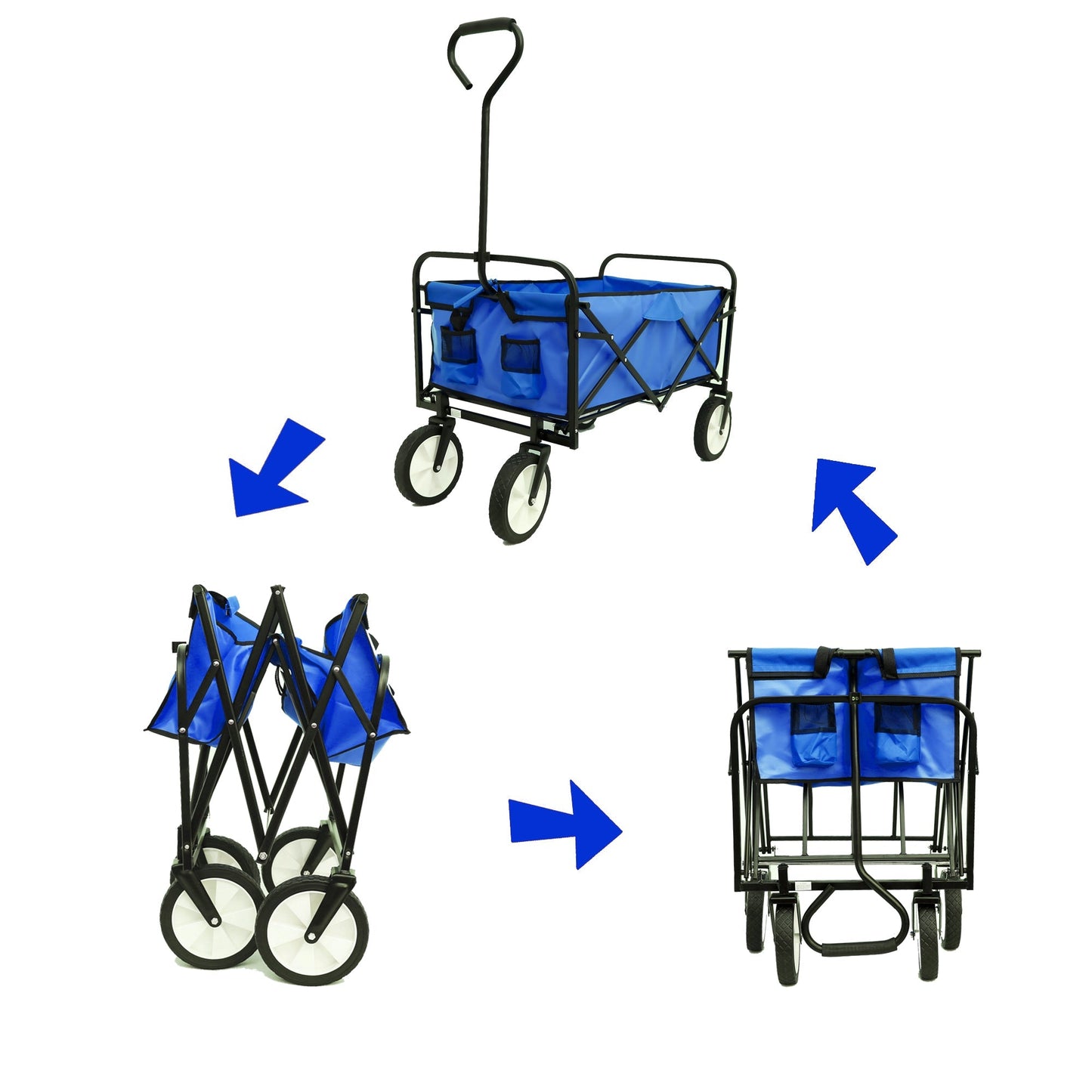 Premium Folding Wagon Garden Shopping Beach Cart - Blue