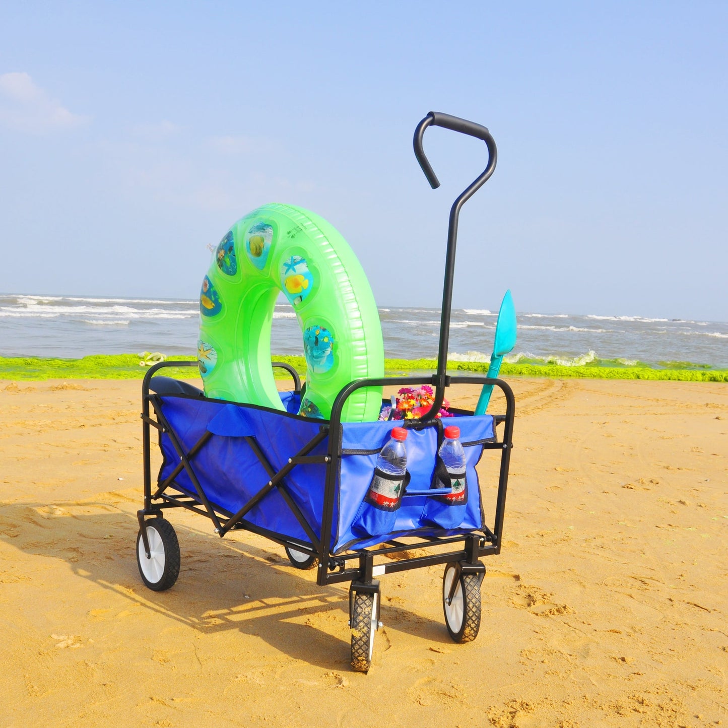 Premium Folding Wagon Garden Shopping Beach Cart - Blue