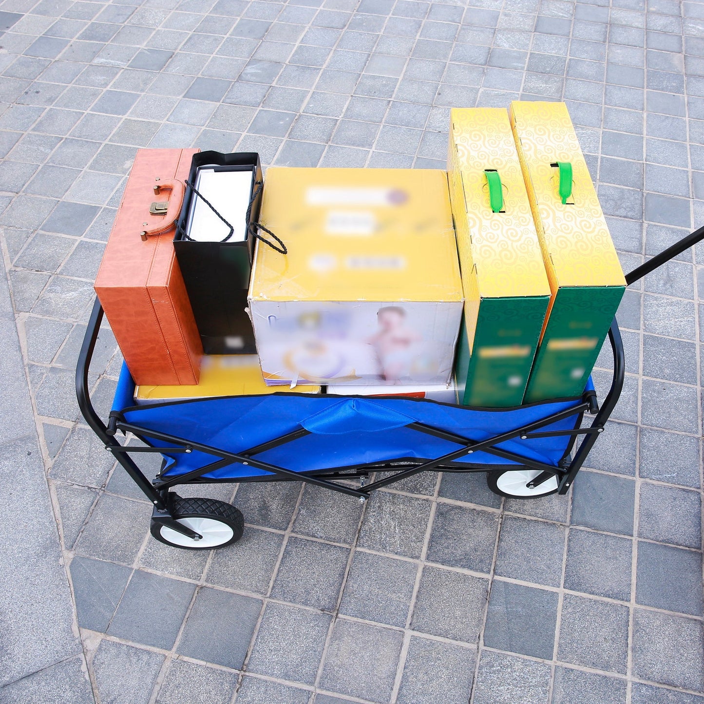 Premium Folding Wagon Garden Shopping Beach Cart - Blue