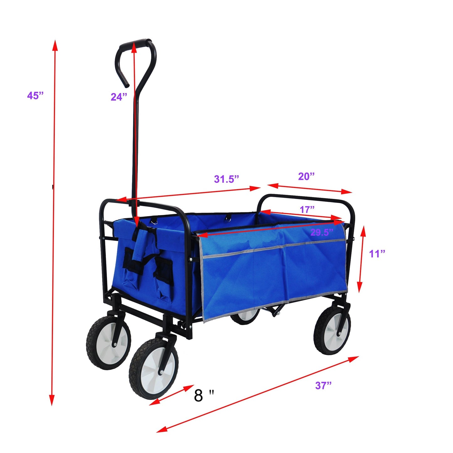Folding Wagon Garden Shopping Beach Cart   (Blue) - Korvel