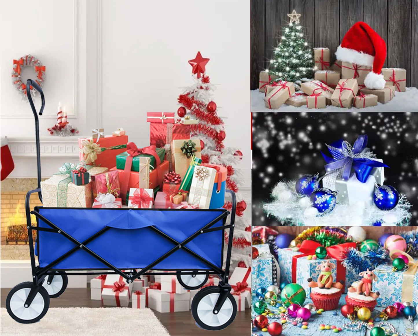 Premium Folding Wagon Garden Shopping Beach Cart - Blue