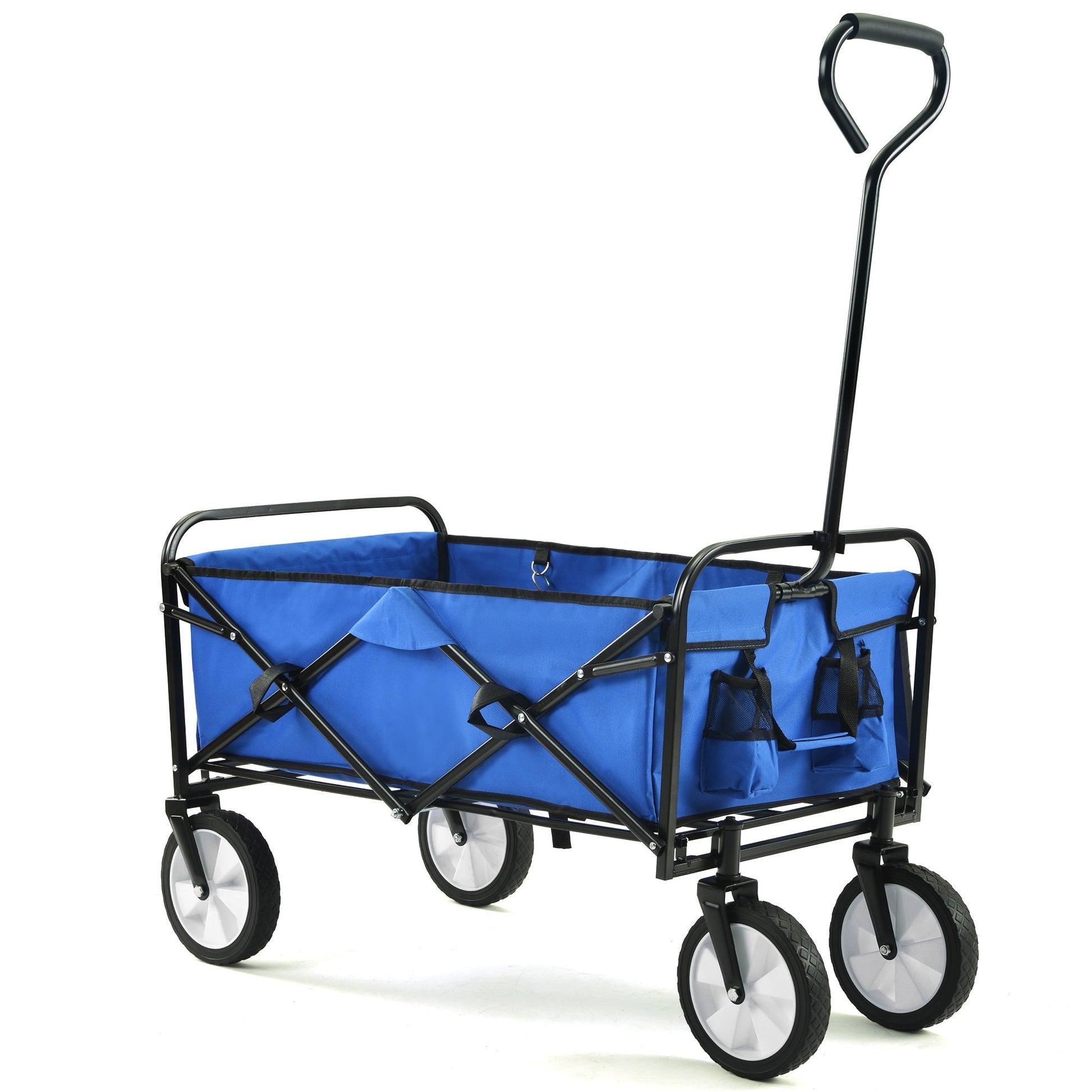 Folding Wagon Garden Shopping Beach Cart   (Blue) - Korvel