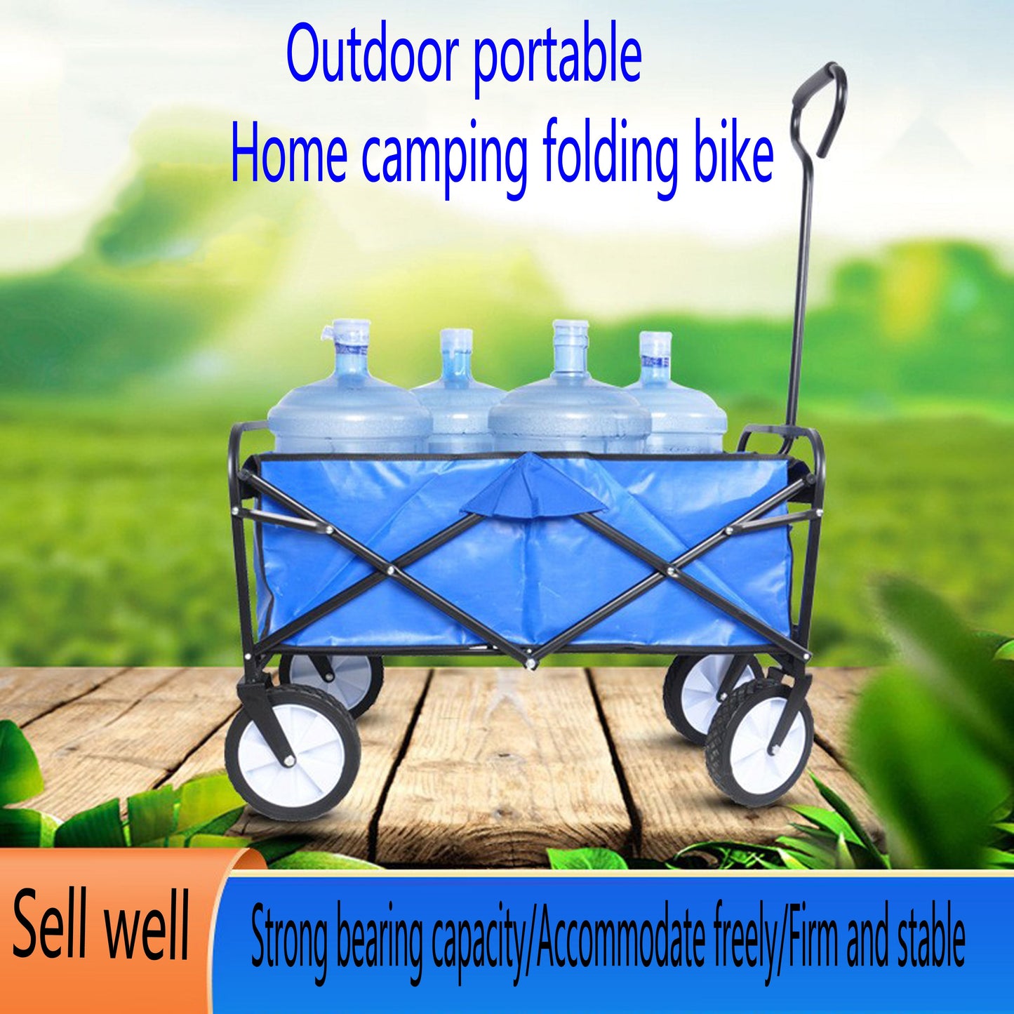 Premium Folding Wagon Garden Shopping Beach Cart - Blue