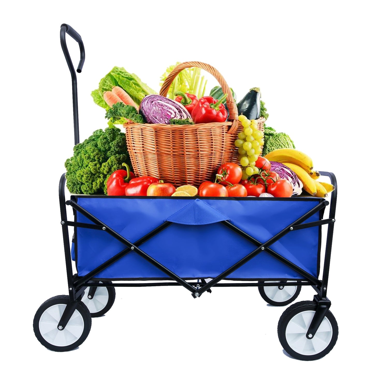 Premium Folding Wagon Garden Shopping Beach Cart - Blue
