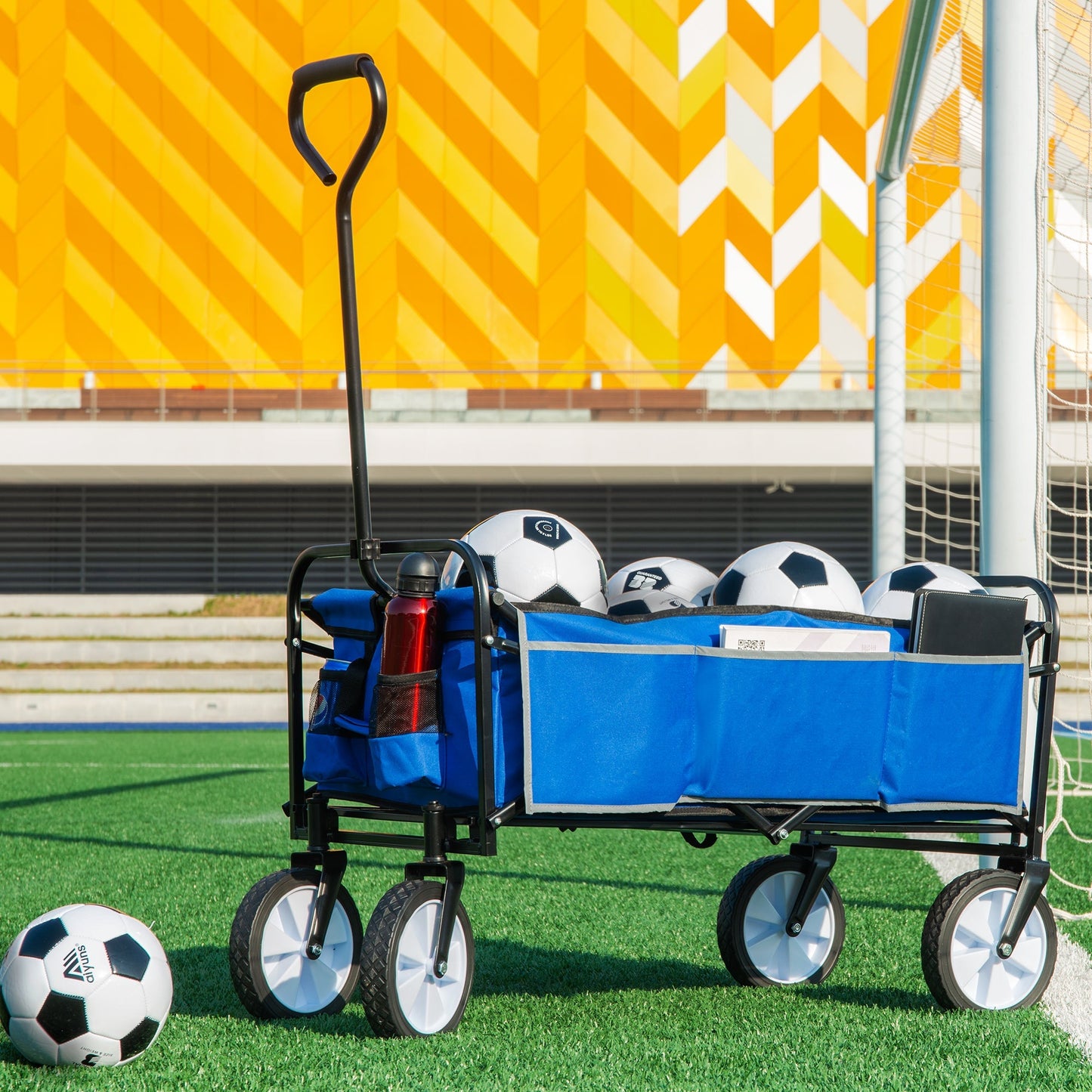 Folding Wagon Garden Shopping Beach Cart   (Blue) - Korvel