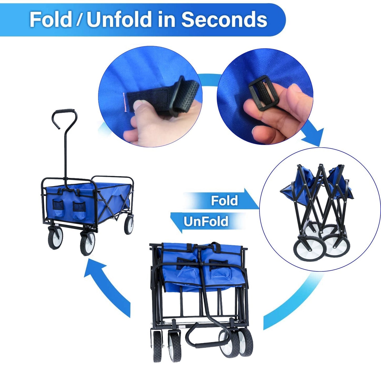 Premium Folding Wagon Garden Shopping Beach Cart - Blue