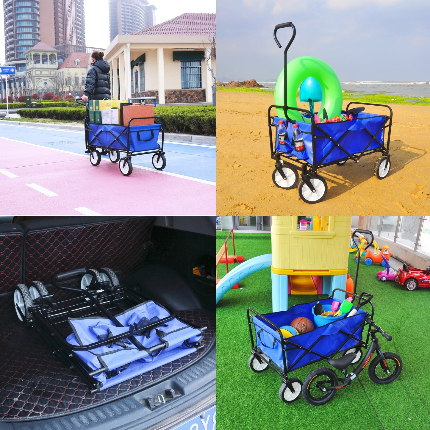 Premium Folding Wagon Garden Shopping Beach Cart - Blue