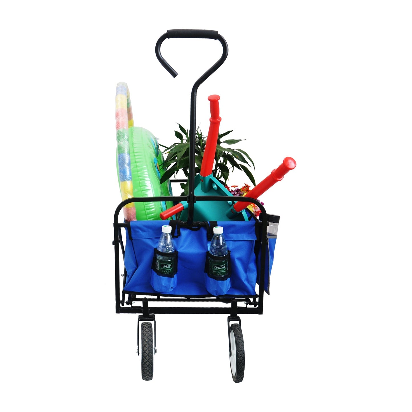 Folding Wagon Garden Shopping Beach Cart   (Blue) - Korvel