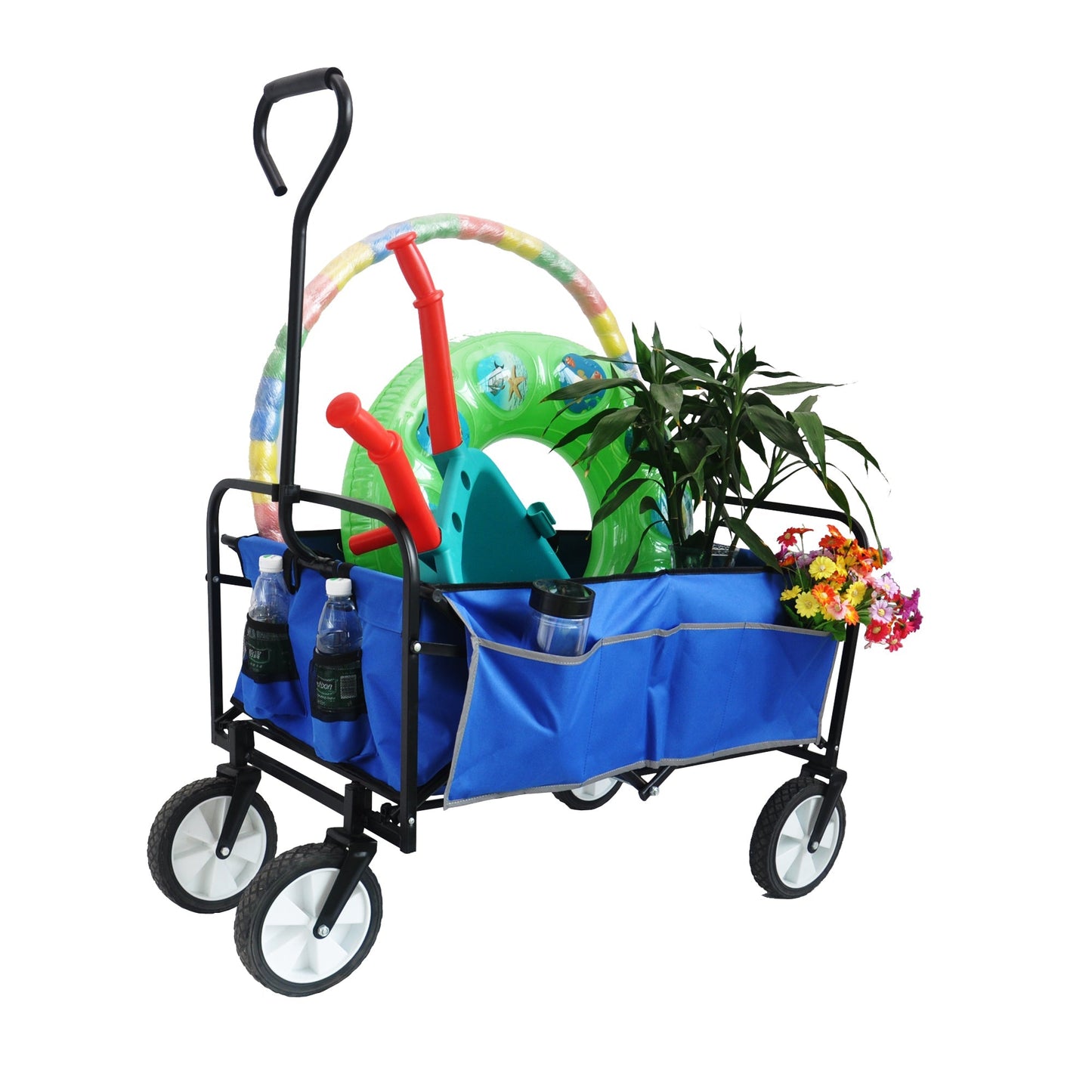 Folding Wagon Garden Shopping Beach Cart   (Blue) - Korvel