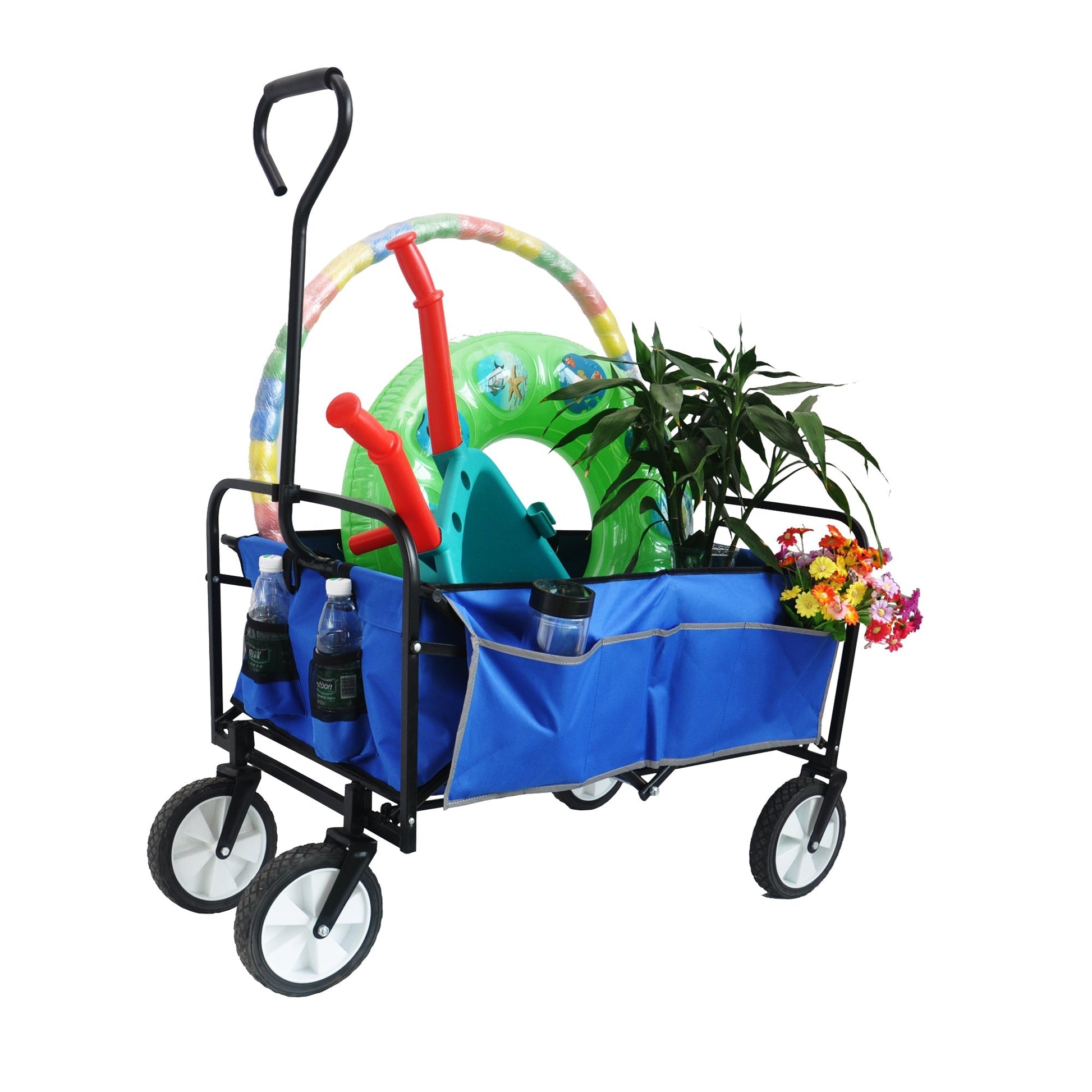 Folding Wagon Garden Shopping Beach Cart   (Blue) - Korvel