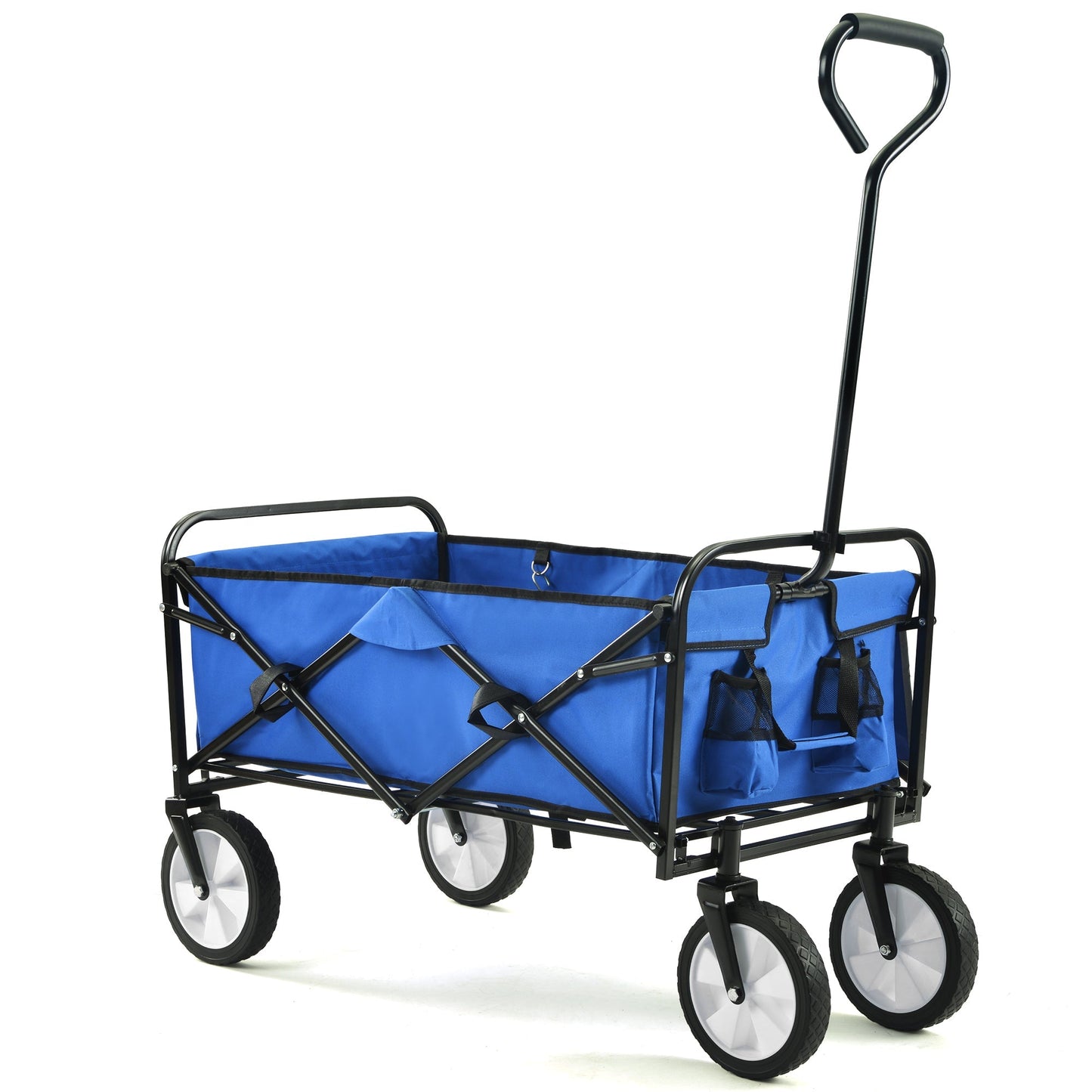 Folding Wagon Garden Shopping Beach Cart   (Blue) - Korvel