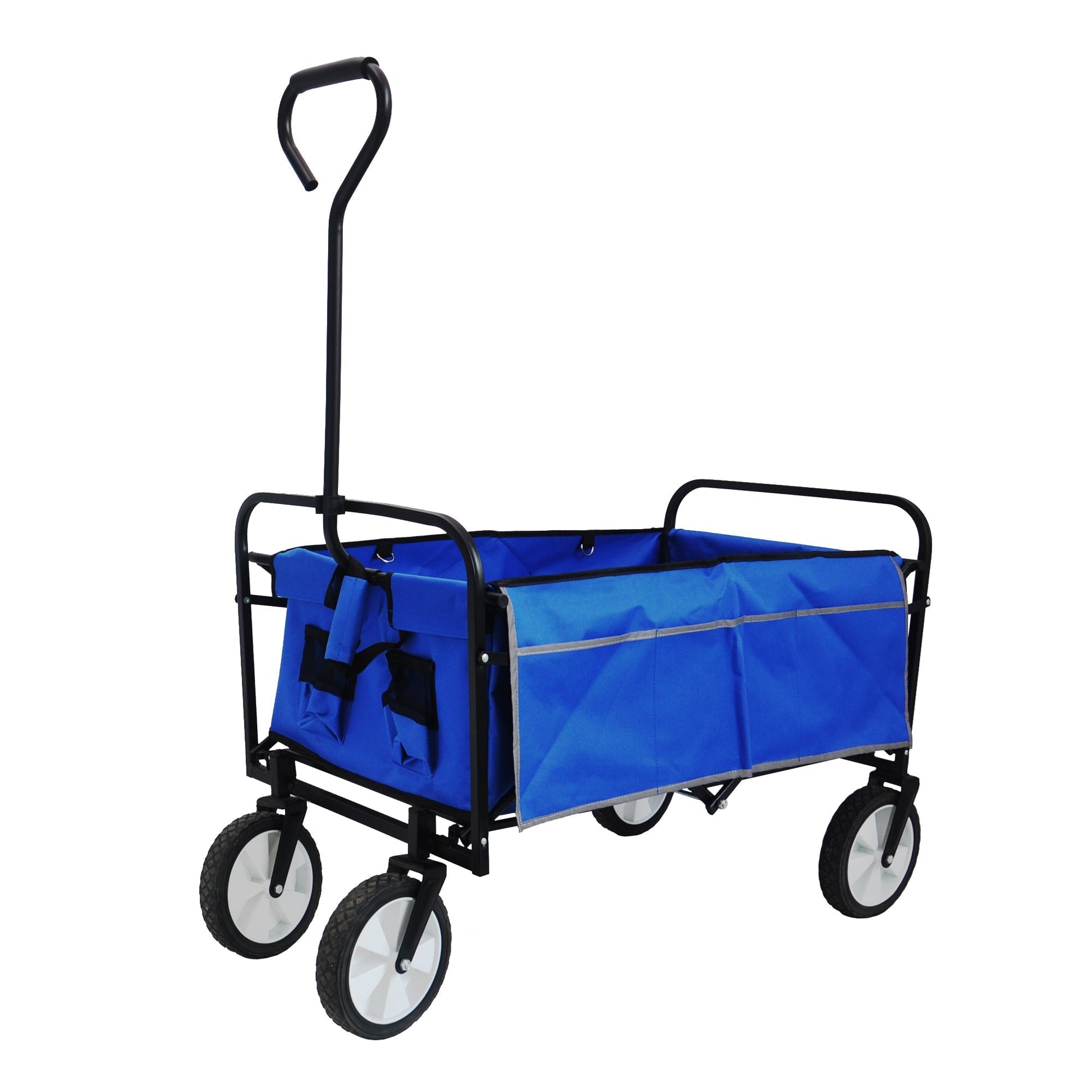 Folding Wagon Garden Shopping Beach Cart   (Blue) - Korvel