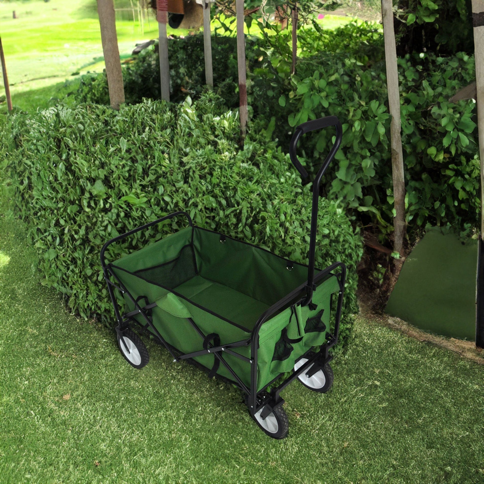 Folding Wagon Garden Shopping Beach Cart (Green) - Korvel