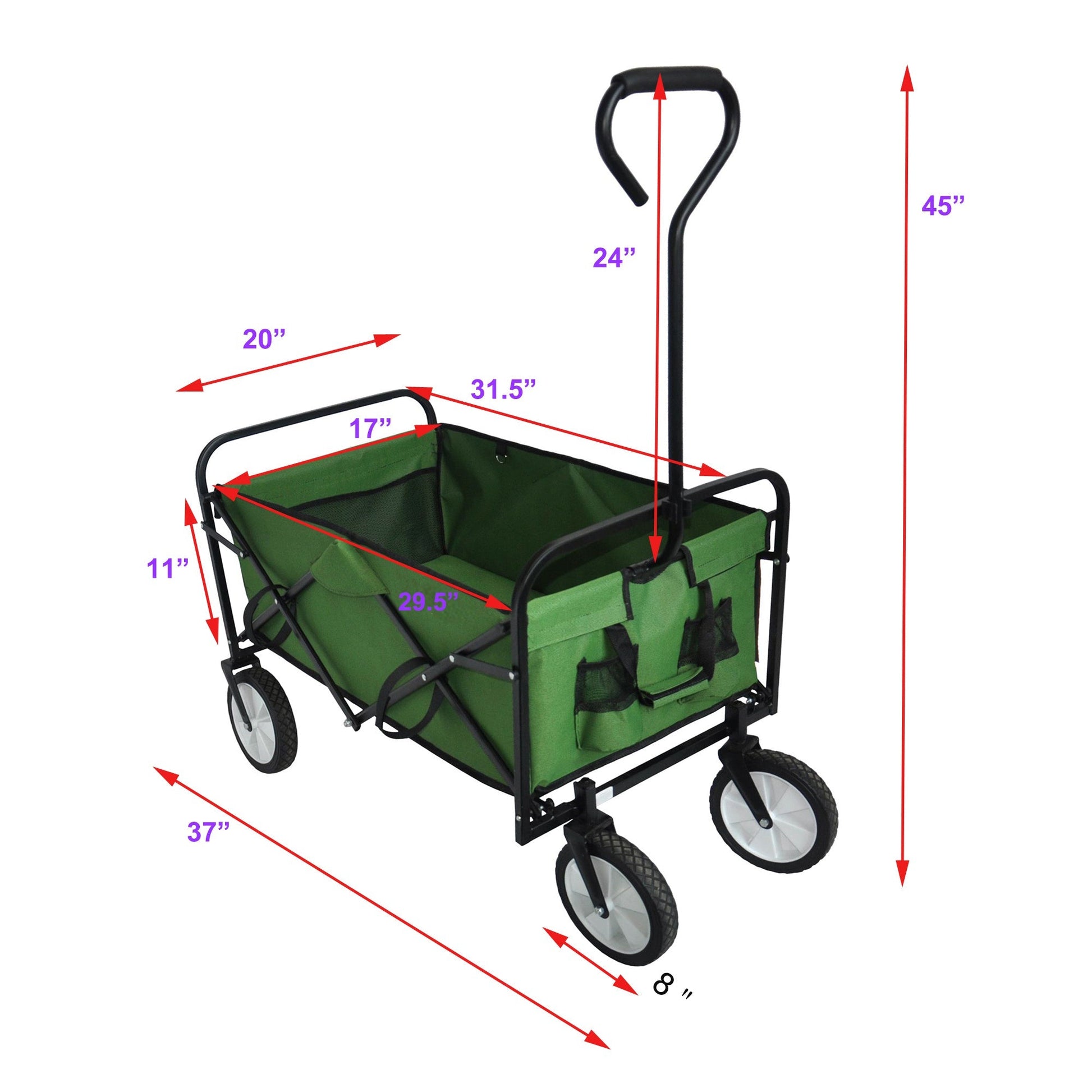 Folding Wagon Garden Shopping Beach Cart (Green) - Korvel