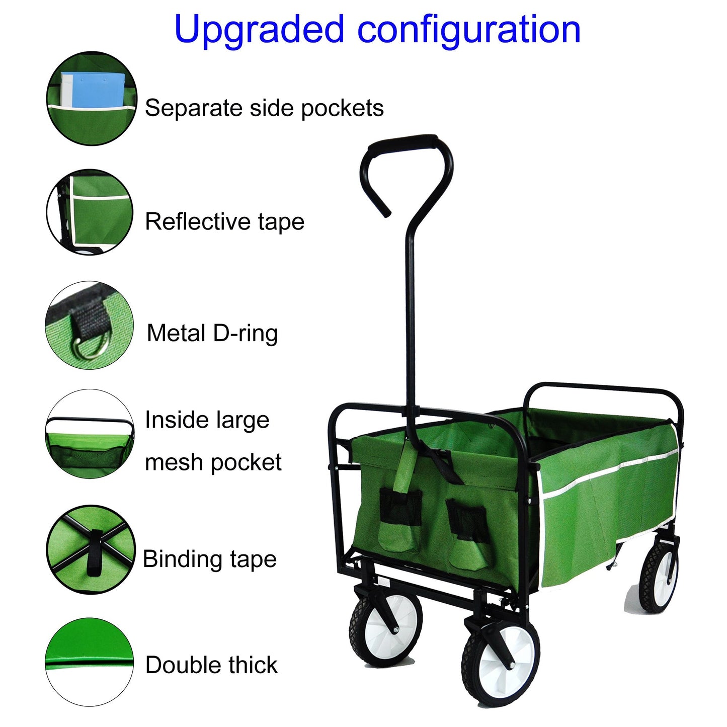 Folding Wagon Garden Shopping Beach Cart (Green) - Korvel