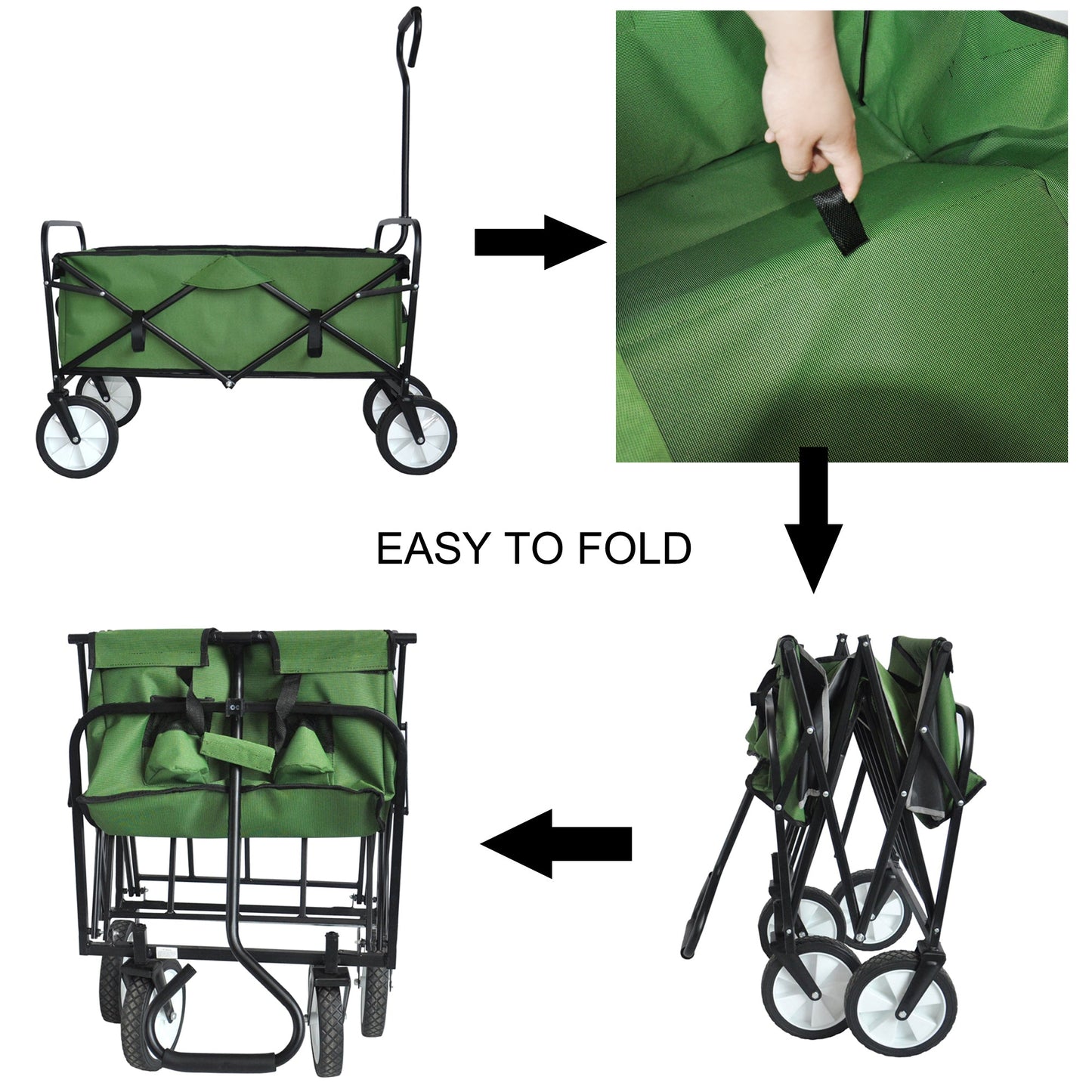 Folding Wagon Garden Shopping Beach Cart (Green) - Korvel