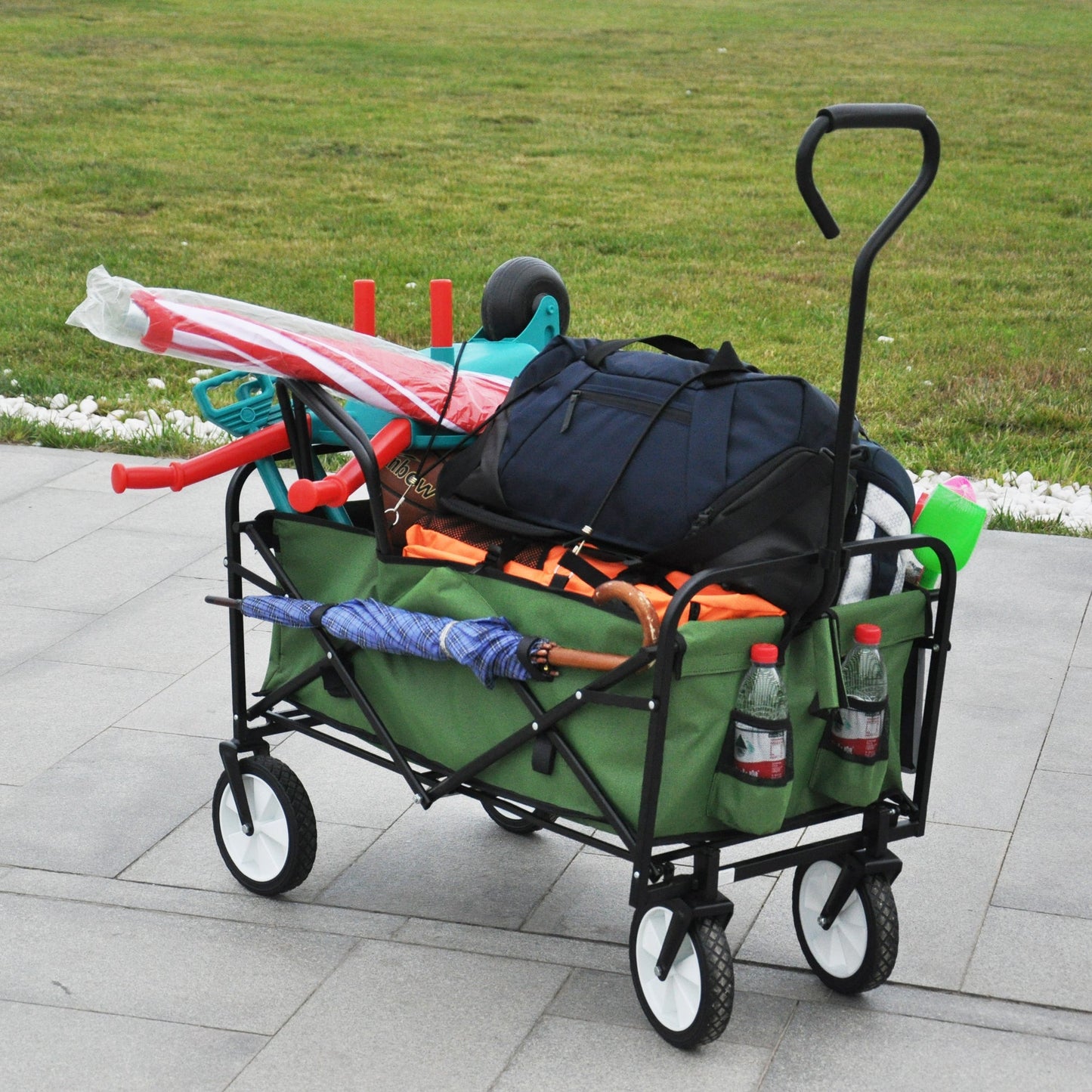 Folding Wagon Garden Shopping Beach Cart (Green) - Korvel