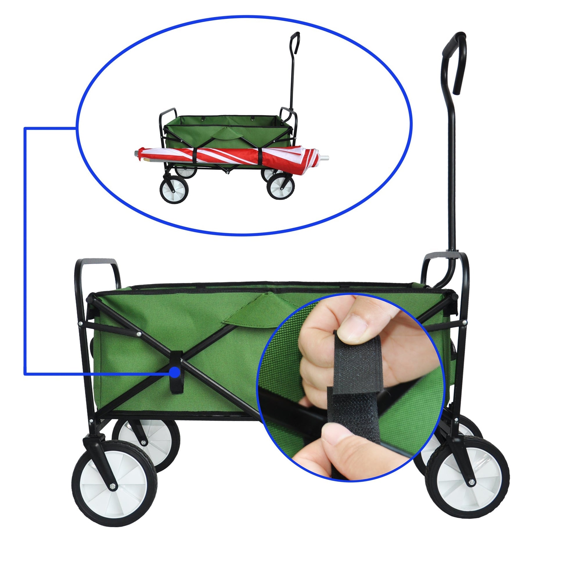 Folding Wagon Garden Shopping Beach Cart (Green) - Korvel