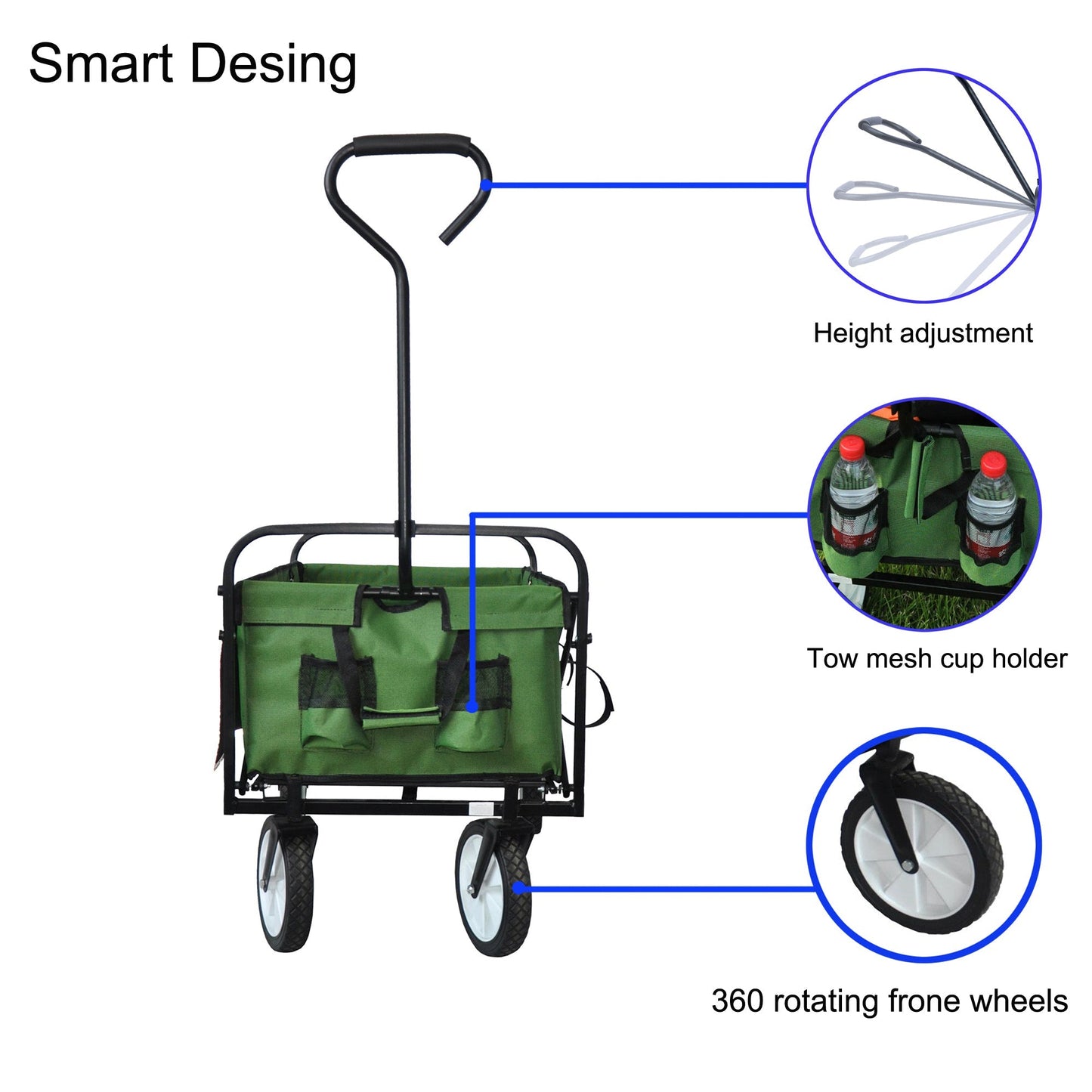 Folding Wagon Garden Shopping Beach Cart (Green) - Korvel