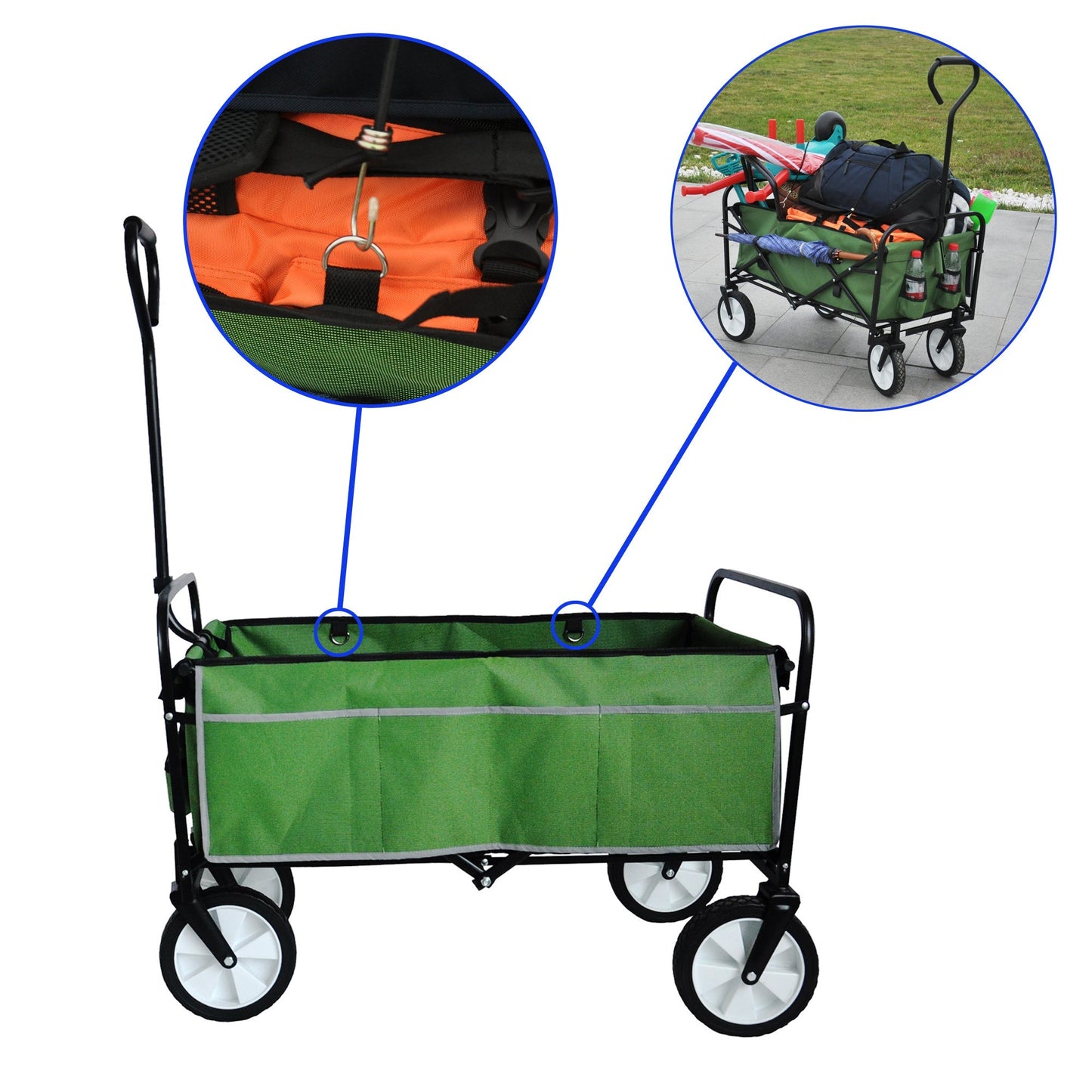 Folding Wagon Garden Shopping Beach Cart (Green) - Korvel