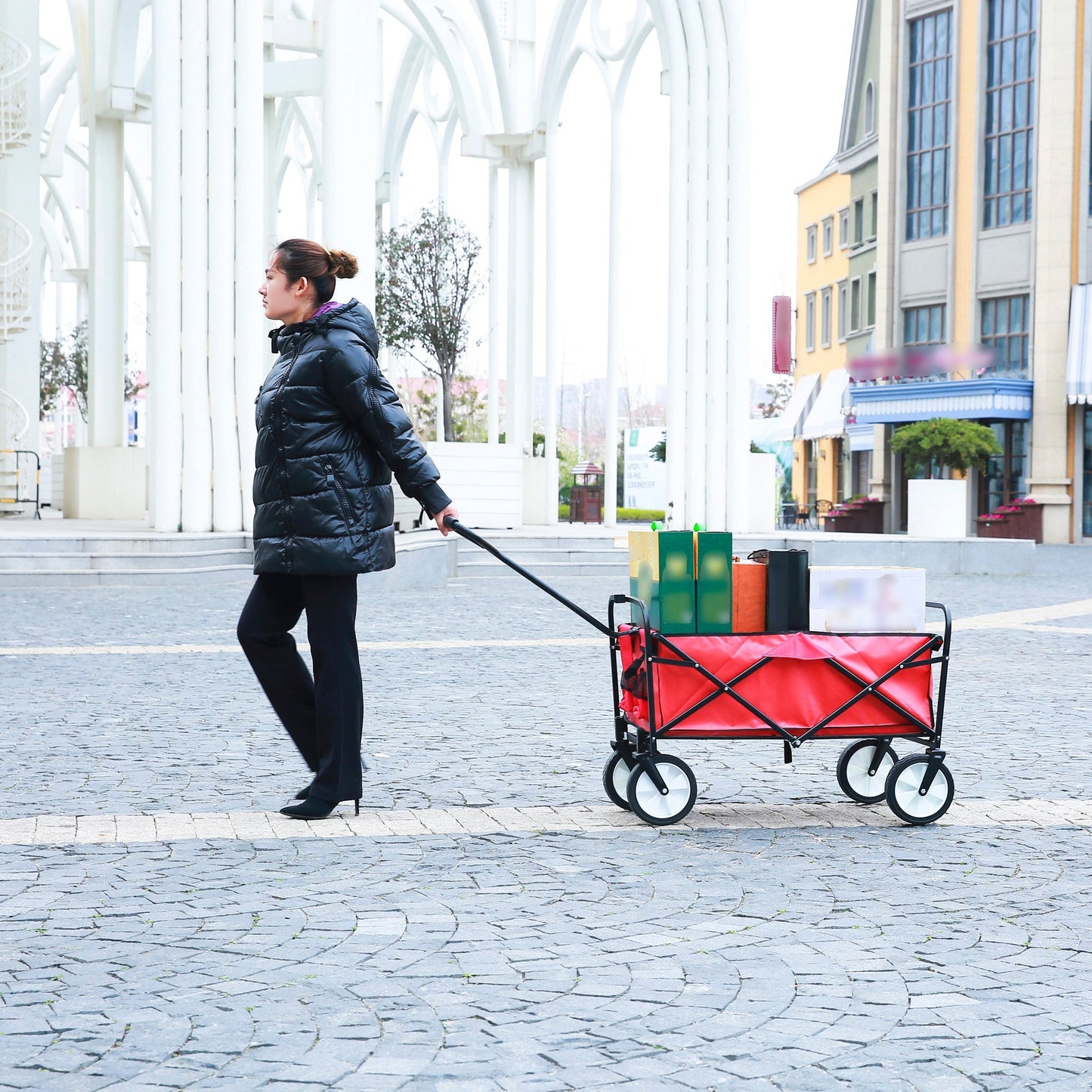 Folding Wagon Garden Shopping Beach Cart (Red) - Korvel
