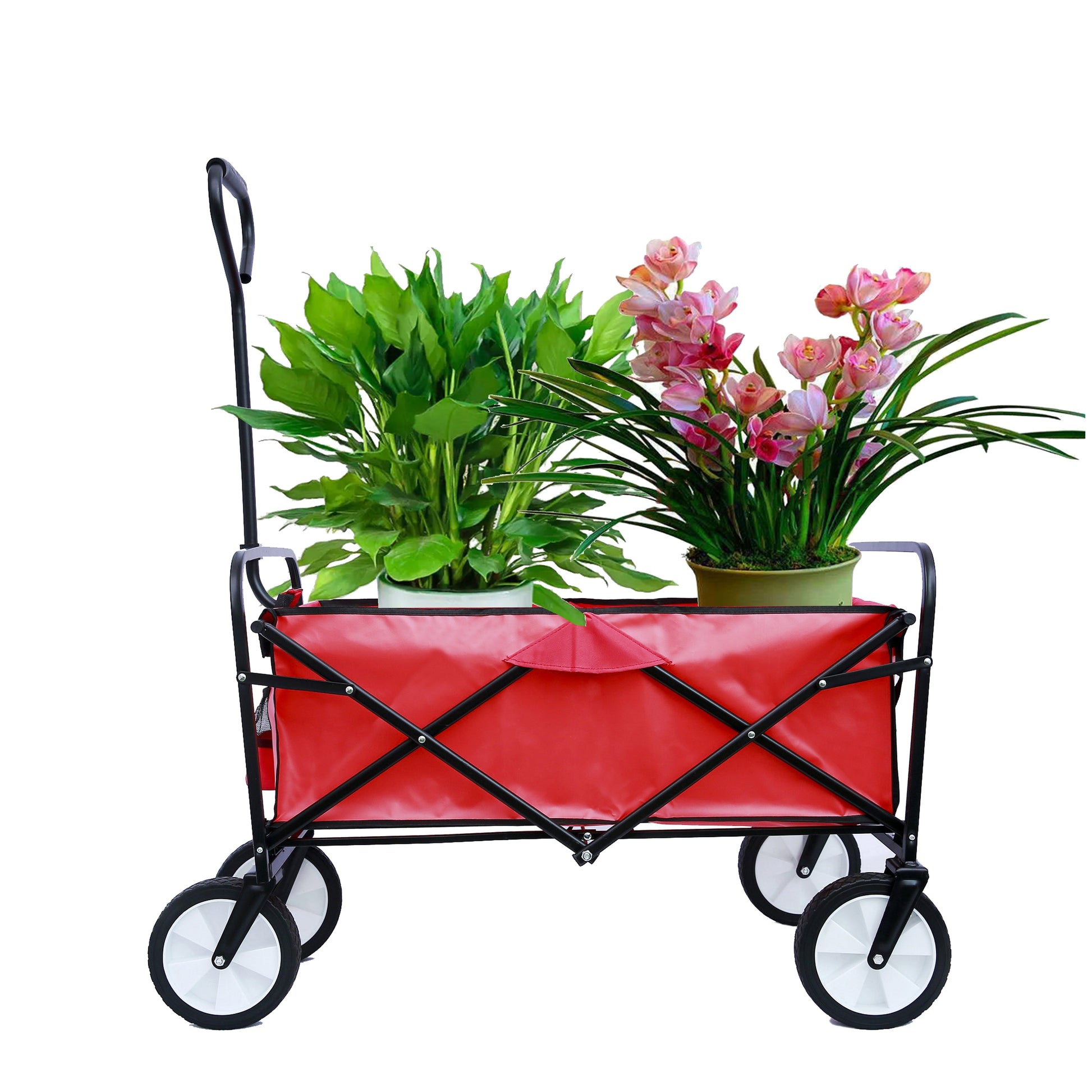 Folding Wagon Garden Shopping Beach Cart (Red) - Korvel