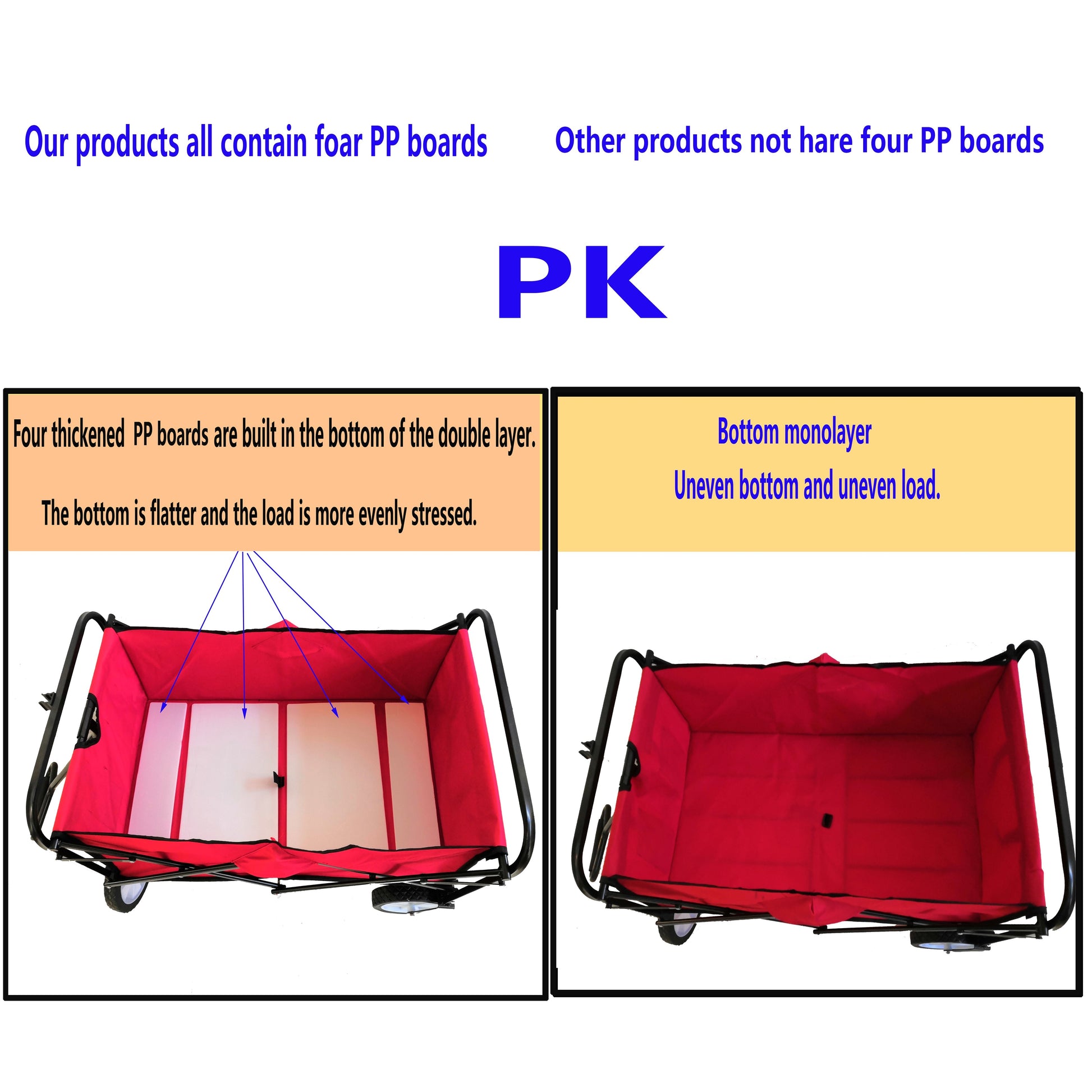 Folding Wagon Garden Shopping Beach Cart (Red) - Korvel