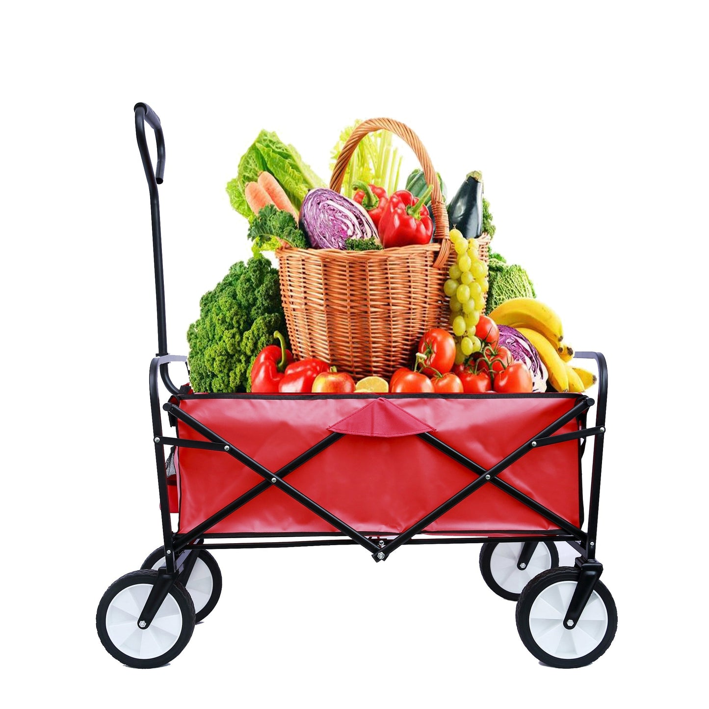 Folding Wagon Garden Shopping Beach Cart (Red) - Korvel